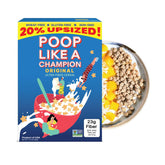 Poop Like A Champion front packaging showing product benefits and non-GMO badge