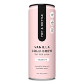 Pop & Bottle front packaging showing vanilla oat milk lattes and pack benefits