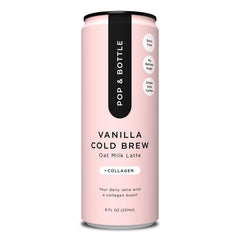 Pop & Bottle front packaging showing vanilla oat milk lattes and pack benefits