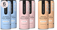 Pop & Bottle variety pack front view showing three flavors and benefits