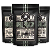 Pop Daddy front packaging showing garlic parmesan flavor and resealable benefit