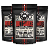 Pop Daddy front packaging showing three 7.5oz hot sauce pretzel bags and bold branding for convenience