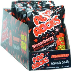 Close-up of Pop Rocks strawberry crystals, highlighting texture and fizz