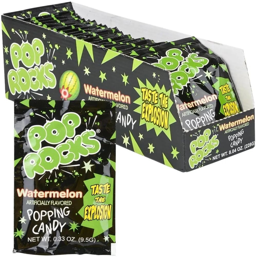 Pop Rocks front packaging showing watermelon branding and convenience