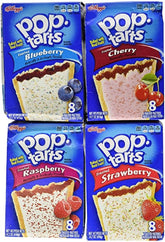 Pop-Tarts front view of four boxes showing all included fruit flavors and convenience