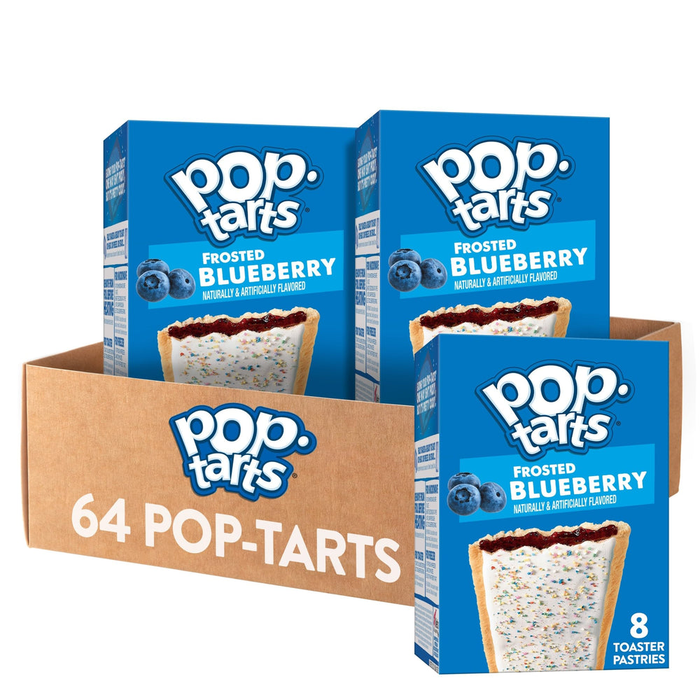 Pop-Tarts front packaging showing Frosted Blueberry variety and quantity, convenient bulk supply
