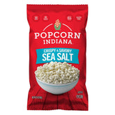 Popcorn, Indiana front packaging showing six sea salt bags and clear branding benefit: easy grab-and-go