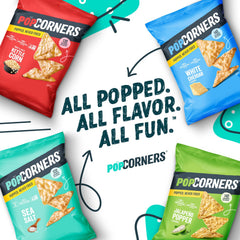 Hand holding a PopCorners 1 oz pouch to show scale and portability for on-the-go snacking