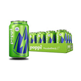poppi Alpine Blast front packaging showing 12-pack and vibrant can design and refreshing appeal
