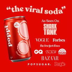 Poppi classic cola on a picnic table showing brand and social serving appeal