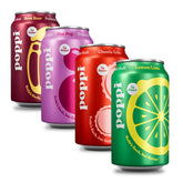 poppi front pack showing 12-can variety and low-sugar benefit