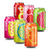 Poppi front packaging showing six-flavor 12-pack, bright and inviting refreshment
