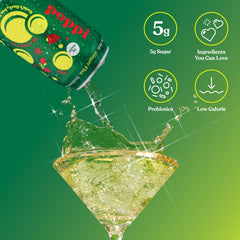 poppi poured into a glass with ice highlighting fresh pourability