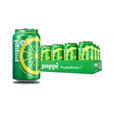 poppi front packaging showing lemon lime cans and brand logo for convenience