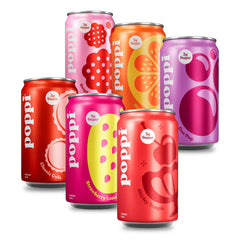 poppi mini stars front packaging showing 12 mini cans and variety benefits