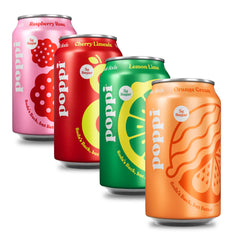 poppi front packaging showing Trend Setters 12-pack and vibrant cans, inspiring variety