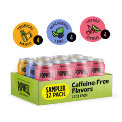 Popwell can close-up label highlighting flavor and nutrient benefits