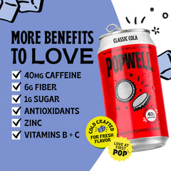 Popwell can beside a sandwich showing serving occasion and low-sugar beverage swap
