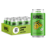 Popwell lemon lime front can showing label and vibrant citrus appeal for flavor clarity
