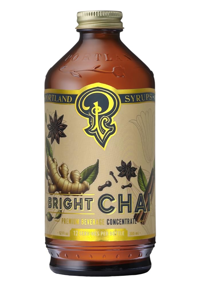 P Portland Syrups front bottle view showing bright chai label and café-ready benefit