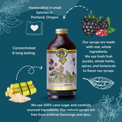 Portland Syrups close-up of marionberry and basil ingredients showing natural flavor benefit