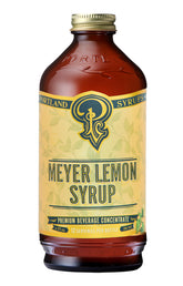Portland Syrups bottle front view showing Meyer Lemon syrup and clear label benefits