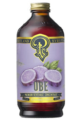 Portland Syrups ube syrup front label showing ingredients and 12 oz size benefit
