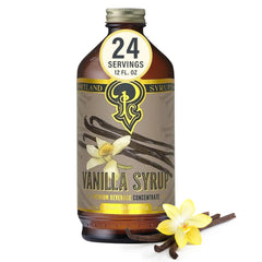 Portland Syrups front label showing vanilla syrup and serving info benefits consistency