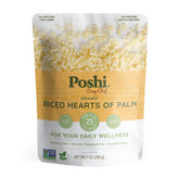 Poshi front packaging shows ready-to-eat riced hearts of palm, convenient low-carb base
