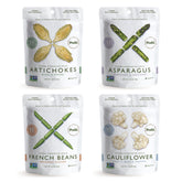 Poshi front packaging showing 12-pouch variety pack and Mediterranean branding benefits convenience