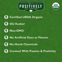 Organic Positively Tea brewed cup in morning setting conveys bold, warming benefit