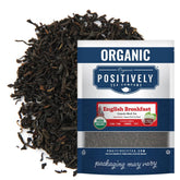 Organic Positively Tea Company front packaging showing 16 oz tin, clear branding and value
