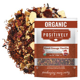 Positively Tea front packaging showing organic blood orange vanilla rooibos benefits