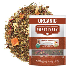 Organic Positively Tea front packaging showing 16 oz bag and branding benefits