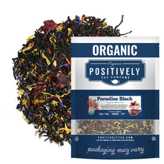 Organic Positively Tea Company front packaging showing 16 ounce bag and branding benefit freshness