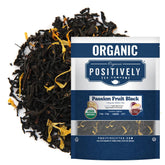 Organic Positively Tea front packaging showing 16 oz bag and brand logo, clear labeling benefit
