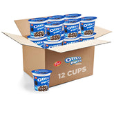 Post OREO PUFFS front packaging showing twelve cups and brand appeal
