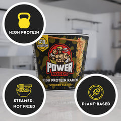 Close-up of Power Noods noodles texture showcasing hearty strands and bite