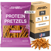 Power Pretzels front packaging showing cinnamon flavor and protein benefit