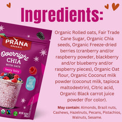 Prana close-up of oat and chia texture with berry powder for visual detail