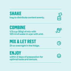 Prana Chialove mix poured into a glass jar demonstrating easy portability and grab-and-go convenience