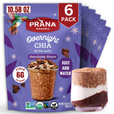 Prana front packaging showing Chocolatey Dream vegan overnight chia benefits