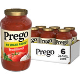 Prego front packaging showing jar and brand, highlights thick sauce benefit