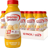 Premier Protein front packaging showing Bananas & Cream flavor and nutrition