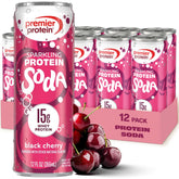 Premier Protein Black Cherry front packaging showing can and benefits