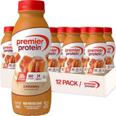 Premier Protein caramel front packaging showing bottle that highlights nutrition