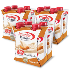 Premier Protein caramel front packaging showing product and flavor benefit