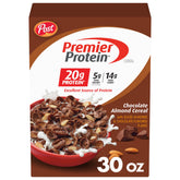 Premier Protein front packaging showing 30 oz box and product branding benefits