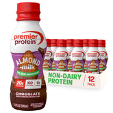 Premier Protein front packaging showing chocolate bottles and clear branding for quick selection