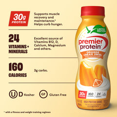 Premier Protein being poured into a glass for a ready-to-drink serving benefit